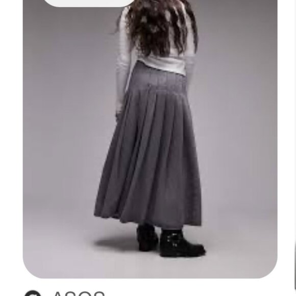 TopShop Gray Denim Pleated Midi Skirt NWT - Picture 1 of 4